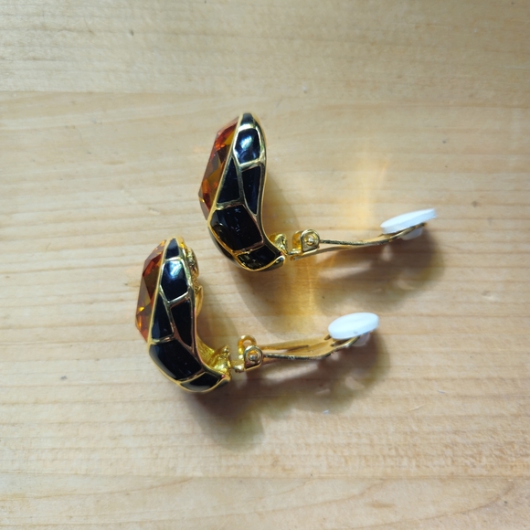 Joan Rivers Enamel Crystal Statement Clip Earrings Signed - Picture 4 of 6